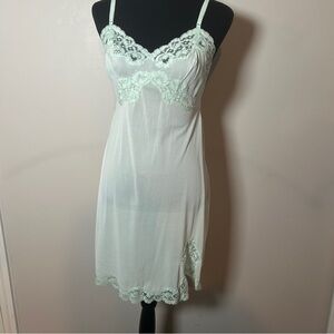 Vintage Mint Green Lace Slip Dress | Sheer Nylon Nightgown | 60s–70s Lingerie